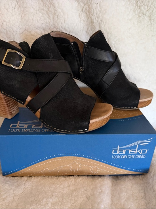 Dansko Shoes - Dansko Black Leather Clog Mules with Buckle Strap